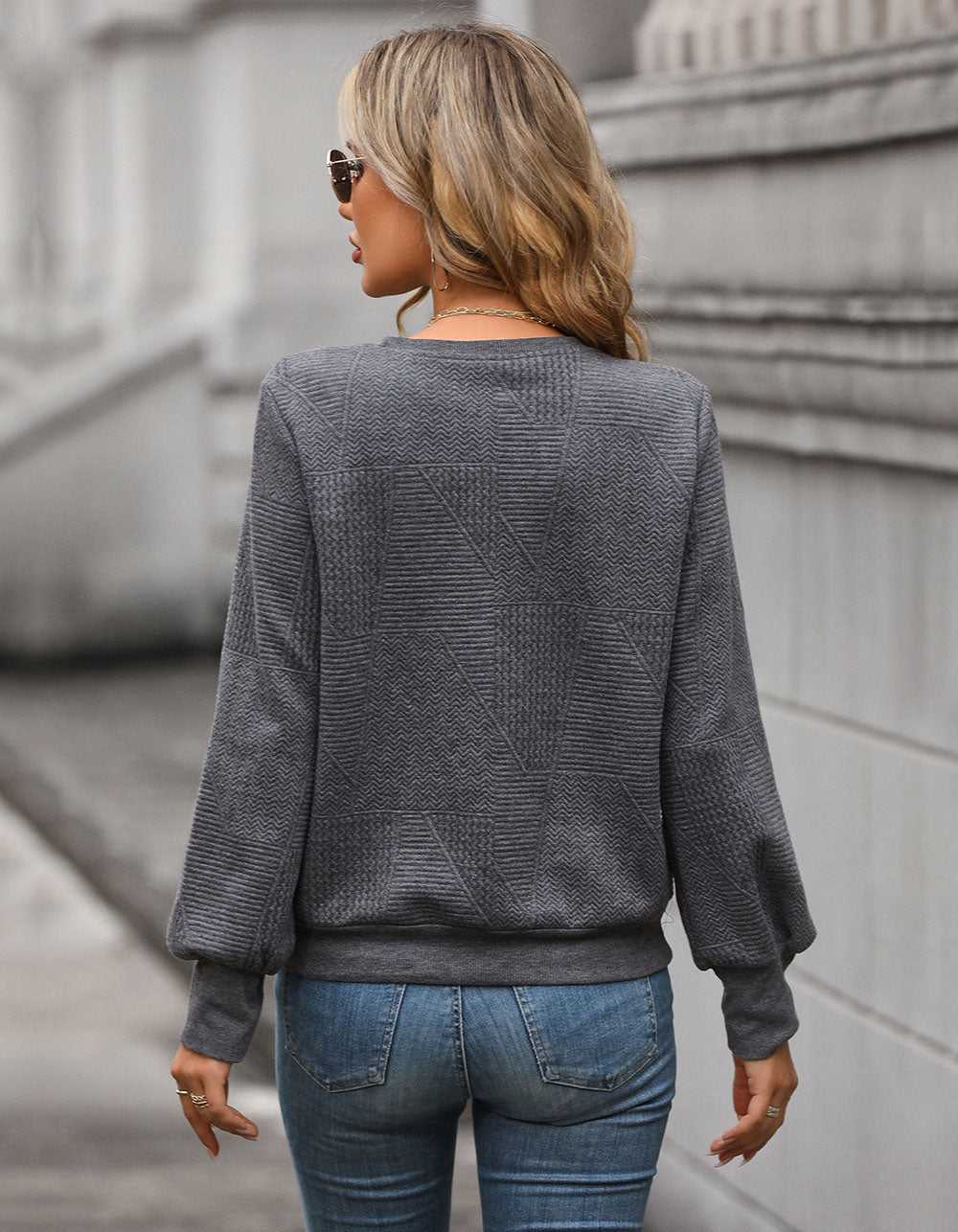 Solid-color Round Neck Long Sleeve Stitching Sweatshirt