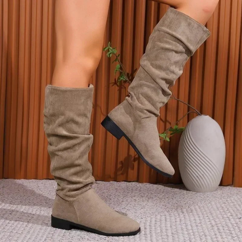 HOT SALE 45%🔥Pleated Boots Women Faux Suede Flock Knee High Boots 2024 Winter