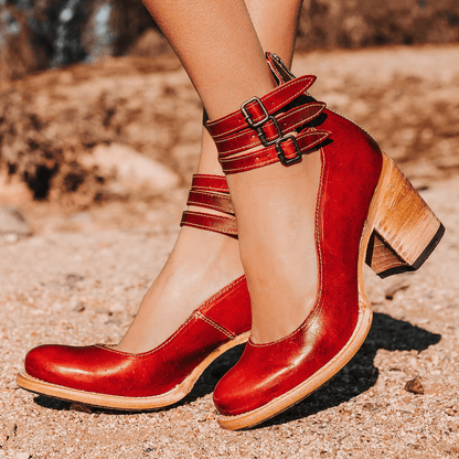 Jadara Triple-Buckle Heels