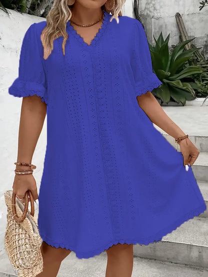 CYRENA™ PLUS SIZE ELEGANT V NECK TUNIC DRESS