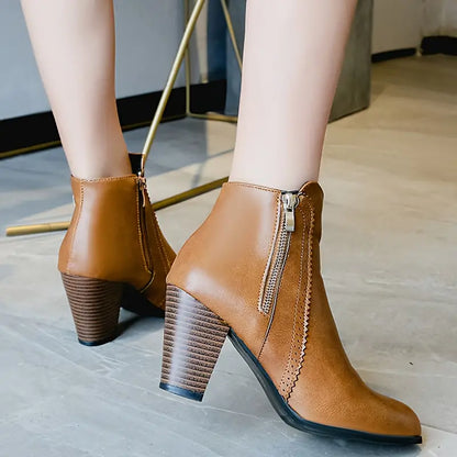 WOMEN'S SOFT SOLE CHUNKY HEELED ANKLE BOOTS