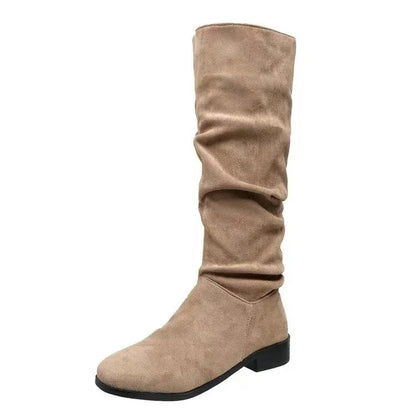 HOT SALE 45%🔥Pleated Boots Women Faux Suede Flock Knee High Boots 2024 Winter