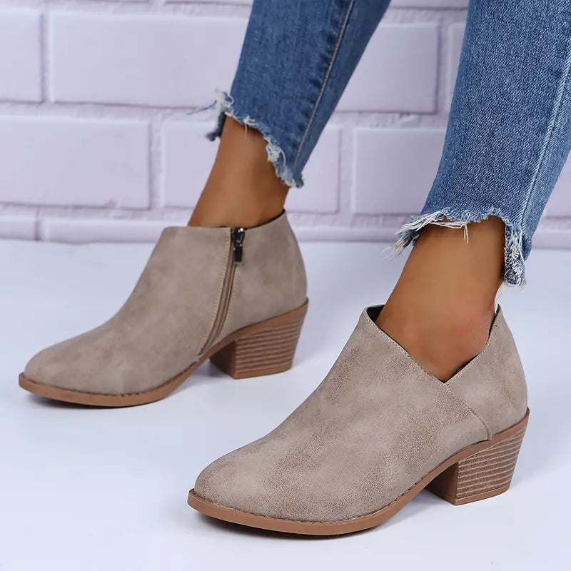 WOMEN'S ORTHOPEDIC V CUT SIDE ZIPPER ANKLE BOOTS