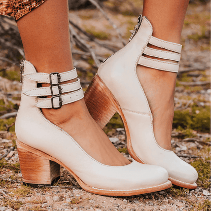 Jadara Triple-Buckle Heels