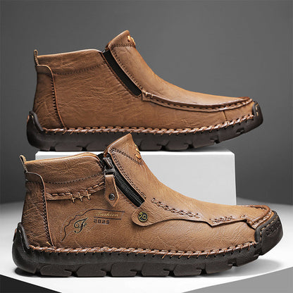 (⏰Last Day 70% OFF🔥)Men's Top-Quality Motorcycle Boots Hand-Stitched Genuine Leather Boots-Wide Toe, Waterproof， Anti-Slip， Anti-Sprain，Suitable for Work, Driving, Hiking