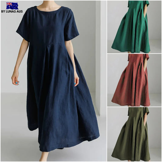 CAELIA™ PLUS SIZE SIMPLE SOLID COLOR LOOSE DRESS