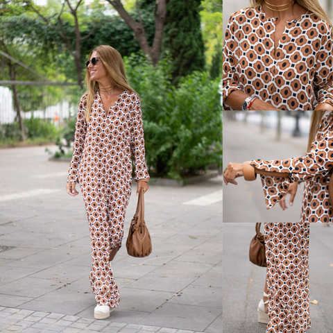 JILLIAN - STYLISH DRESS WITH BROWN PATTERN