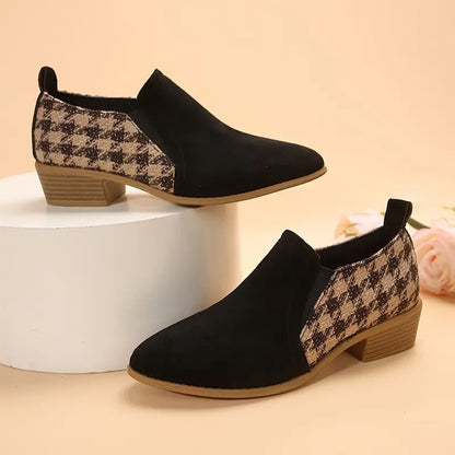 PREMIUM HOUNDSTOOTH PATTERN CHUNKY HEEL BOOTS