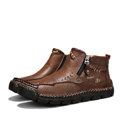 (⏰Last Day 70% OFF🔥)Men's Top-Quality Motorcycle Boots Hand-Stitched Genuine Leather Boots-Wide Toe, Waterproof， Anti-Slip， Anti-Sprain，Suitable for Work, Driving, Hiking