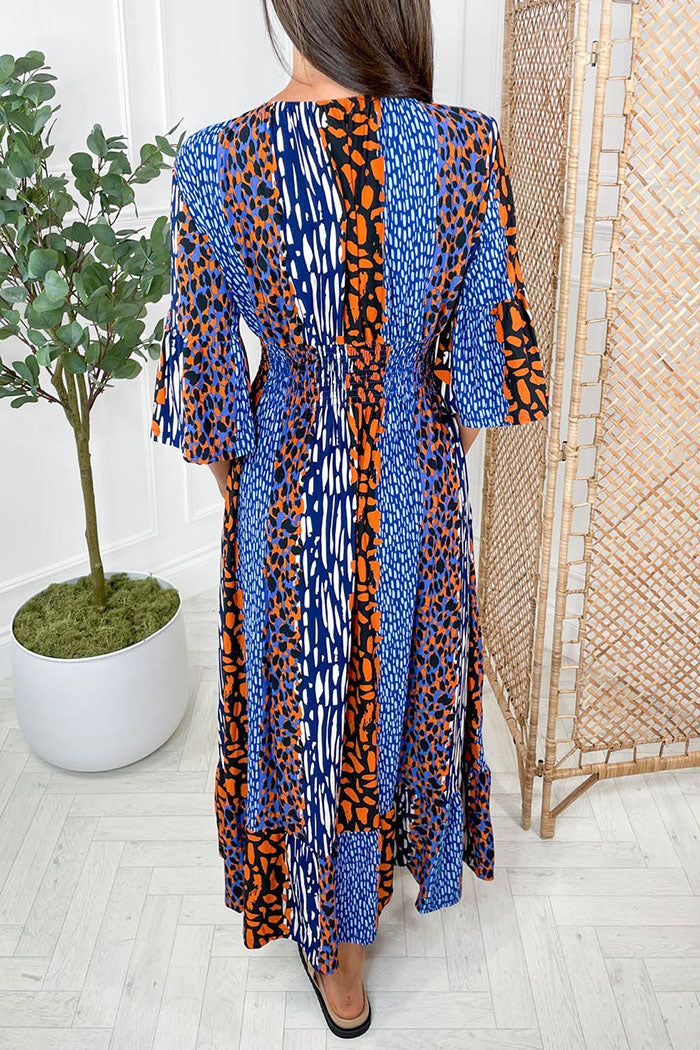 Multi-Animal Print Flowing Wide Sleeve Dress