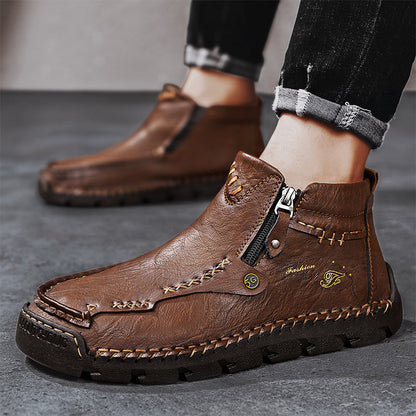 (⏰Last Day 70% OFF🔥)Men's Top-Quality Motorcycle Boots Hand-Stitched Genuine Leather Boots-Wide Toe, Waterproof， Anti-Slip， Anti-Sprain，Suitable for Work, Driving, Hiking