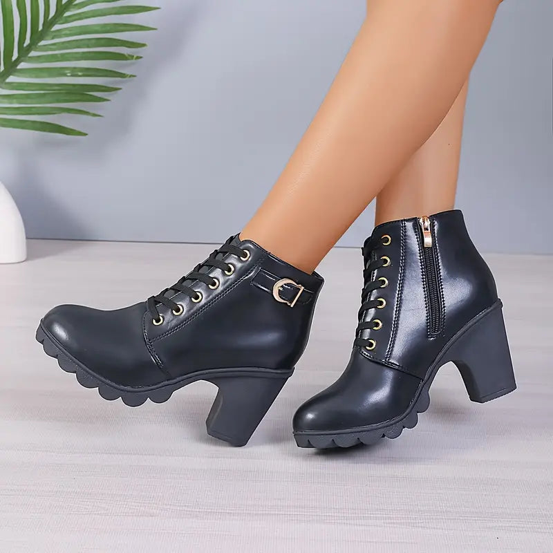 WOMEN'S HIGH HEELED CHUNKY ANKLE BOOTIES