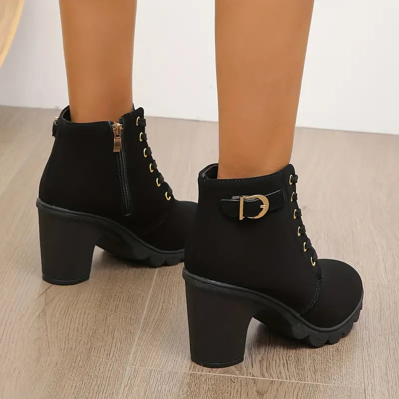 WOMEN'S HIGH HEELED CHUNKY ANKLE BOOTIES