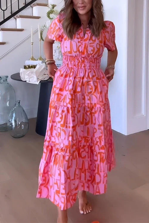 Cassy | Classic Abstract V-Neck Maxi Dress