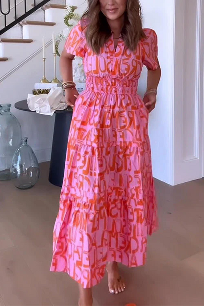 Cassy | Classic Abstract V-Neck Maxi Dress
