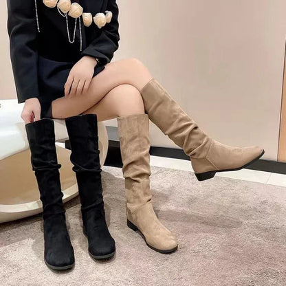 HOT SALE 45%🔥Pleated Boots Women Faux Suede Flock Knee High Boots 2024 Winter