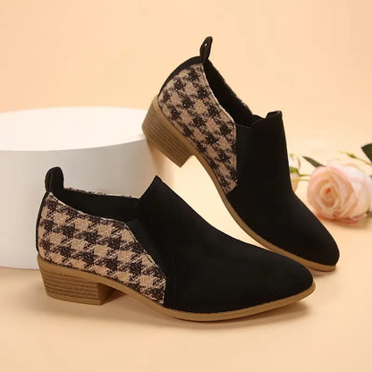 PREMIUM HOUNDSTOOTH PATTERN CHUNKY HEEL BOOTS