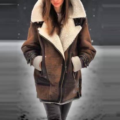 Nova | Aviator Leather Jacket with Fleece Lining and Collar