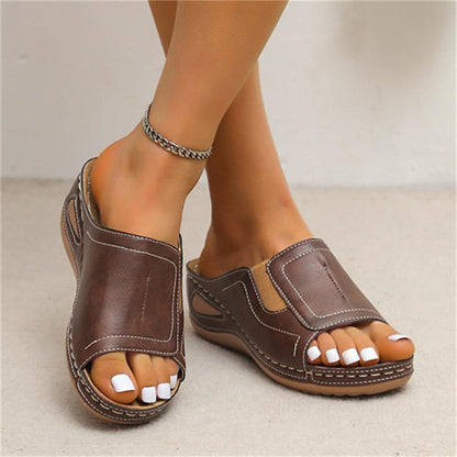 Women's Casual Summer Daily Comfort Slip On Solid Color Leather Sandals