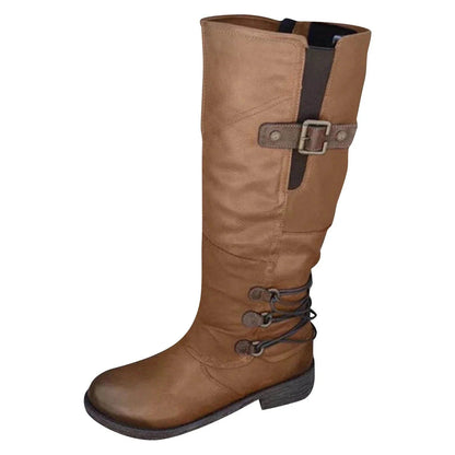 Women’s Vintage Leather Zipper High-top Wide Calf Boots