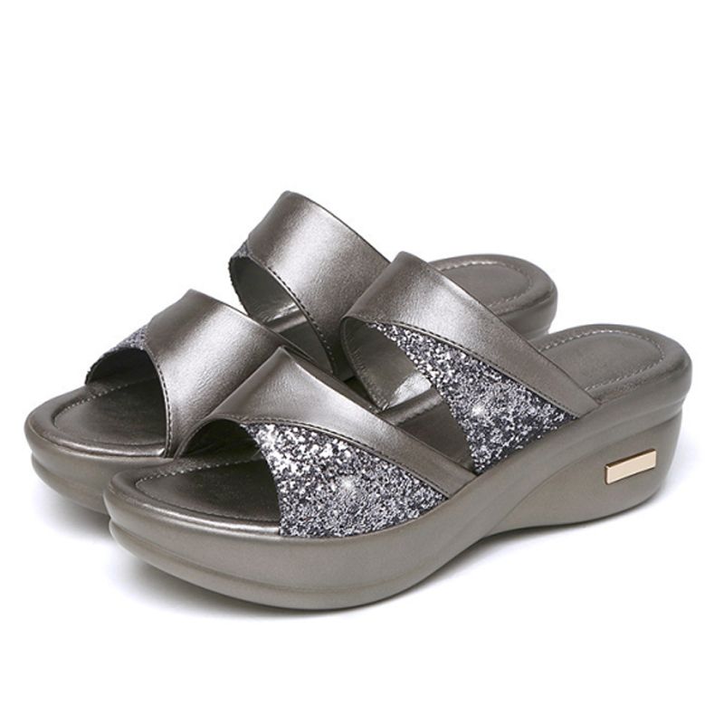 New Summer Glitter PU Wedge Platform Comfortable Sandals For Women