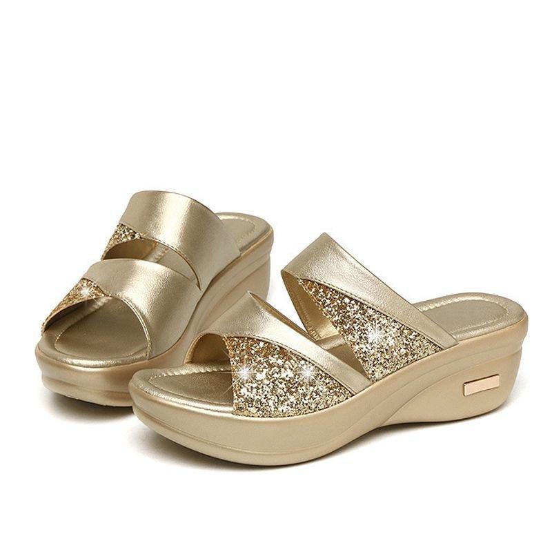 New Summer Glitter PU Wedge Platform Comfortable Sandals For Women