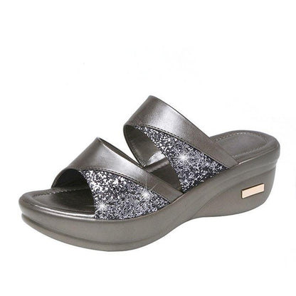 New Summer Glitter PU Wedge Platform Comfortable Sandals For Women