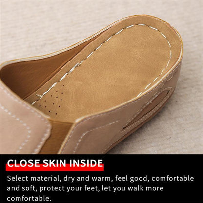 Women's Casual Summer Daily Comfort Slip On Solid Color Leather Sandals