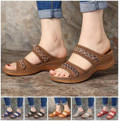 Leather Embroidery Arch-Support Women Soft footbed Sandals