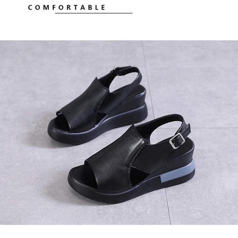 Wedge Shoes for Women Sandals Solid Color Open Toe High Heels Casual Ladies Buckle Strap Fashion Female Sandalias