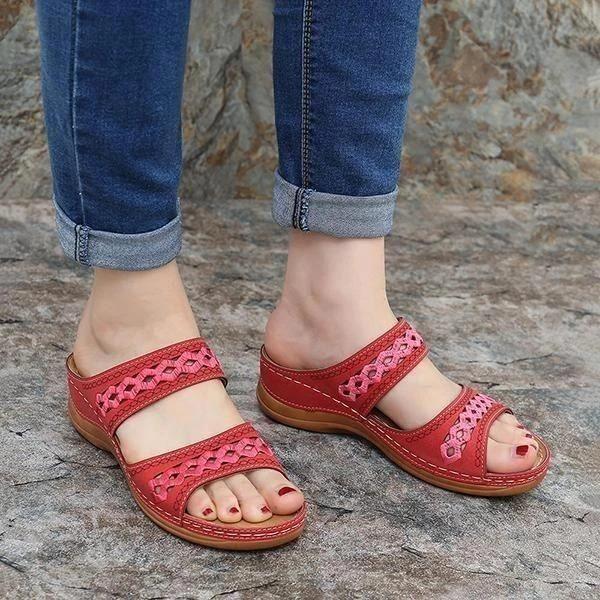 Leather Embroidery Arch-Support Women Soft footbed Sandals