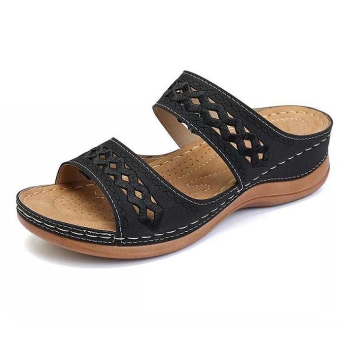 Leather Embroidery Arch-Support Women Soft footbed Sandals