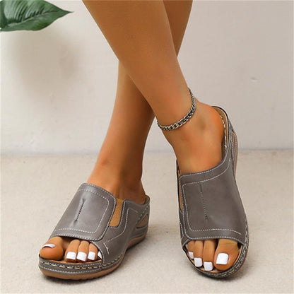 Women's Casual Summer Daily Comfort Slip On Solid Color Leather Sandals