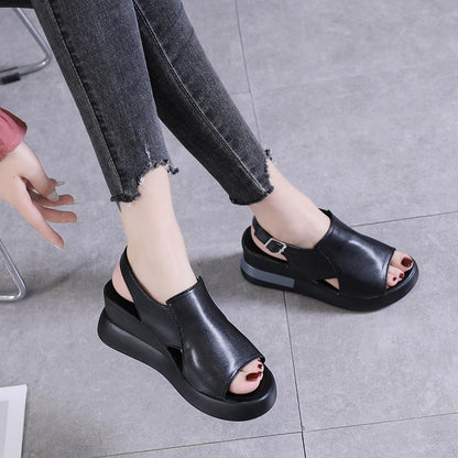 Wedge Shoes for Women Sandals Solid Color Open Toe High Heels Casual Ladies Buckle Strap Fashion Female Sandalias