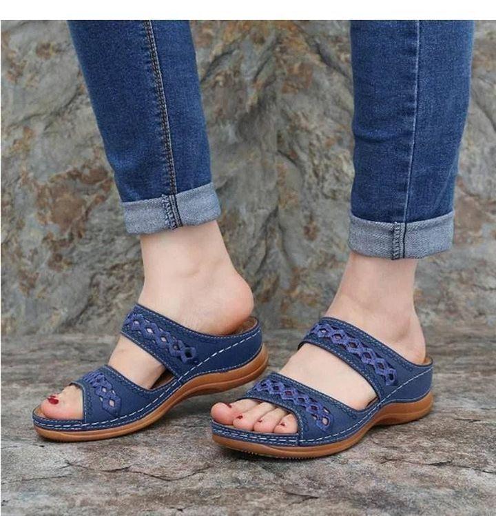 Leather Embroidery Arch-Support Women Soft footbed Sandals