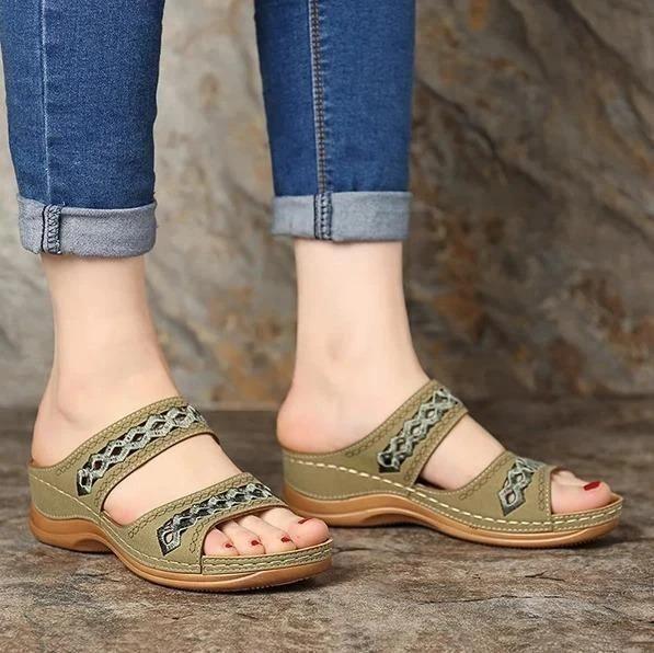 Leather Embroidery Arch-Support Women Soft footbed Sandals