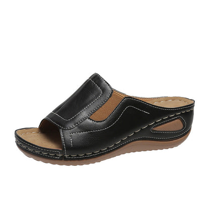 Women's Casual Summer Daily Comfort Slip On Solid Color Leather Sandals