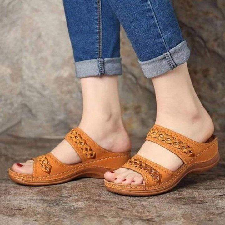 Leather Embroidery Arch-Support Women Soft footbed Sandals