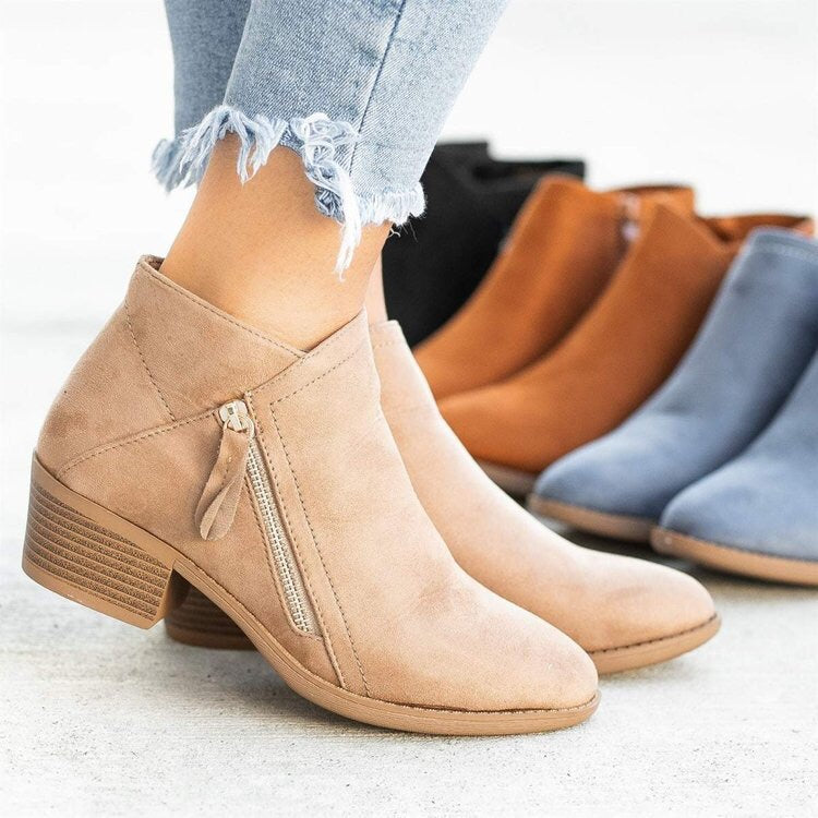 Side Zip Chunky Heel Ankle Boots