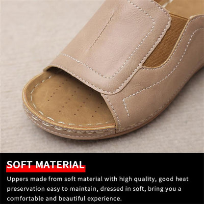 Women's Casual Summer Daily Comfort Slip On Solid Color Leather Sandals