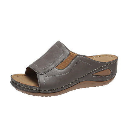 Women's Casual Summer Daily Comfort Slip On Solid Color Leather Sandals