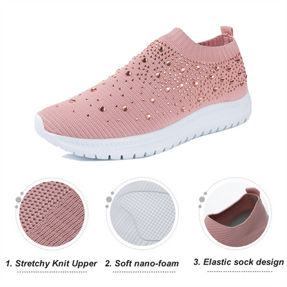 [#1 TRENDING SUMMER ]  Women's Crystal Breathable Orthopedic Slip On Walking Shoes