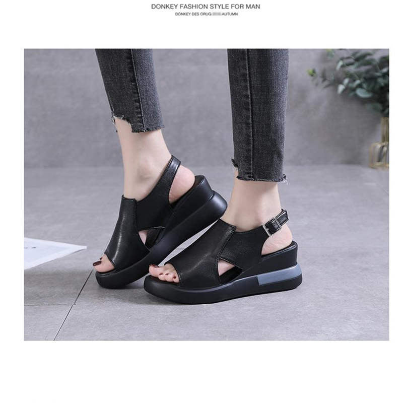 Wedge Shoes for Women Sandals Solid Color Open Toe High Heels Casual Ladies Buckle Strap Fashion Female Sandalias