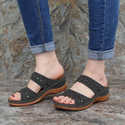 Leather Embroidery Arch-Support Women Soft footbed Sandals