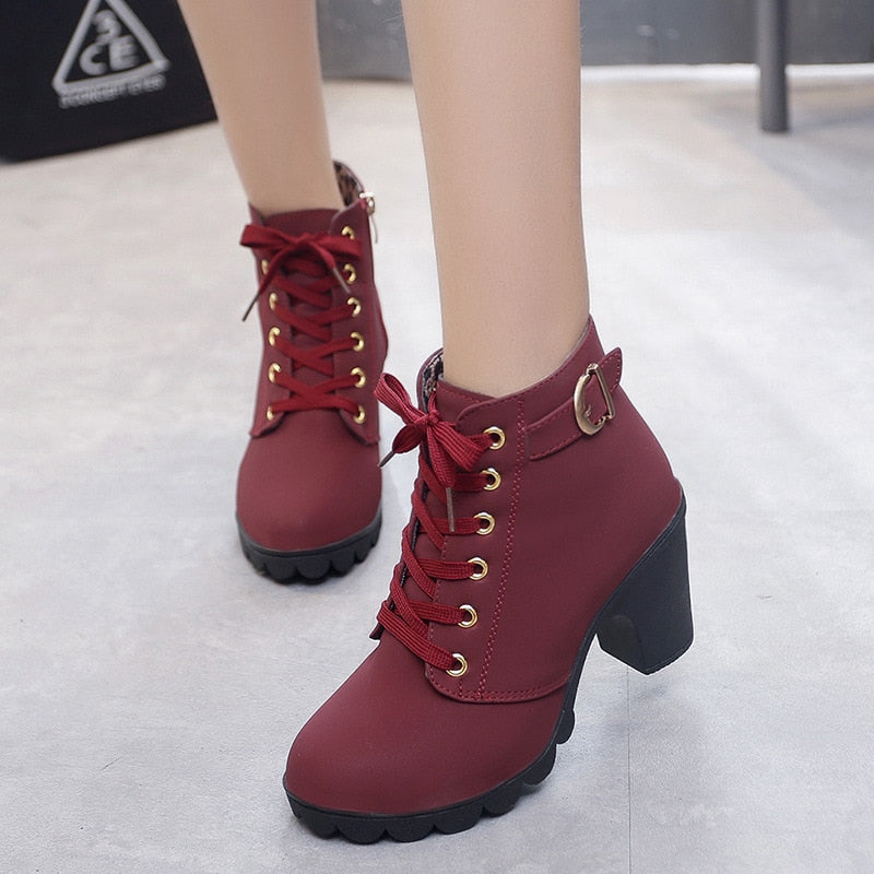 Lace-Up High Heel Solid Color Shoes