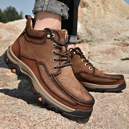 Brave Shoes™— High-top Outdoor Shoes for Men, Genuine Leather Hiking Shoes, Cross-country Trekking Shoes, Plus Velvet Warm Cotton Shoes