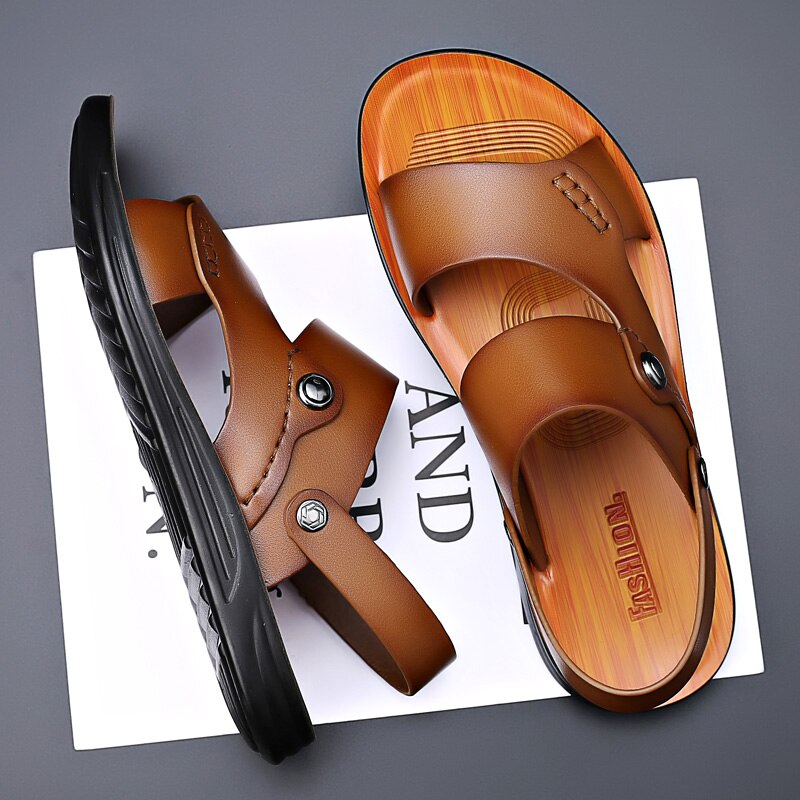 Men Outdoor Leather Travel Slippers