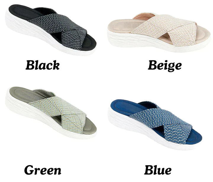 Women's Cross Strap Open Toe Low Wedge Slippers, Orthopedic Flat Sandals