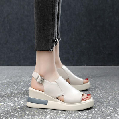 Wedge Shoes for Women Sandals Solid Color Open Toe High Heels Casual Ladies Buckle Strap Fashion Female Sandalias