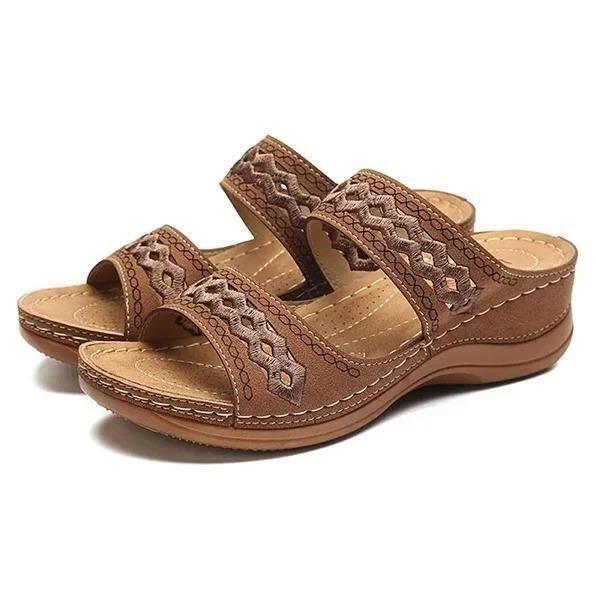 Leather Embroidery Arch-Support Women Soft footbed Sandals